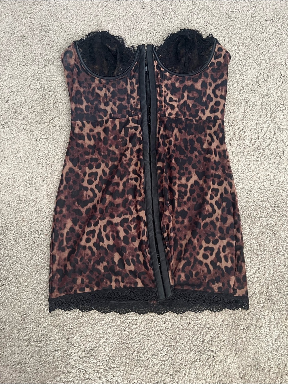 Dollskill Leopard Mini Corset Dress with Lace Detail - Picture 1 of 4